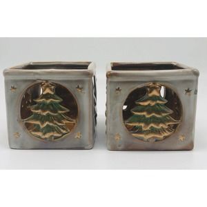 Luminessence Porcelain 3.5” Candle Holders ~Set of 2~ Christmas Tree Decor A4